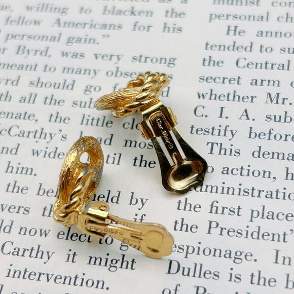Christian Dior Vintage Clip-On Earrings, 80s–90s Gold Tone Designer Signed - Picture 9 of 10